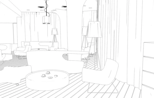 Interior Contour Visualization Illustration Sketch Outline — Stock Photo, Image