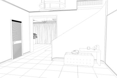 iç kontur görselleştirme, 3d illüstrasyon, kroki, anahat