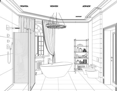 iç kontur görselleştirme, 3d illüstrasyon, kroki, anahat