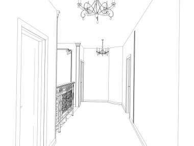 iç kontur görselleştirme, 3d illüstrasyon, kroki, anahat