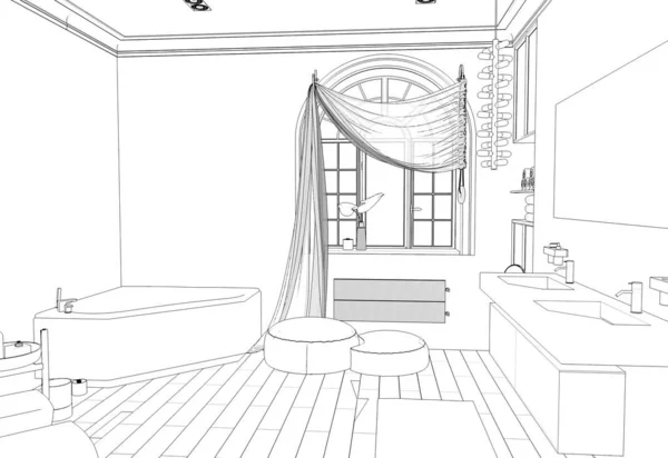 Interior Contour Visualization Illustration Sketch Outline — Stock Photo, Image