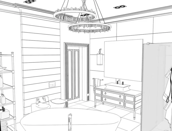 Interior Contour Visualization Illustration Sketch Outline — Stock Photo, Image