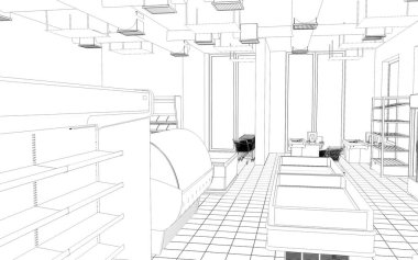 iç kontur görselleştirme, 3d illüstrasyon, kroki, anahat