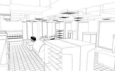 iç kontur görselleştirme, 3d illüstrasyon, kroki, anahat