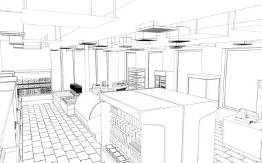 iç kontur görselleştirme, 3d illüstrasyon, kroki, anahat