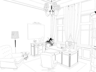 iç kontur görselleştirme, 3d illüstrasyon, kroki, anahat