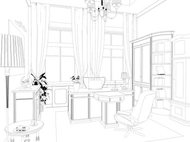 iç kontur görselleştirme, 3d illüstrasyon, kroki, anahat