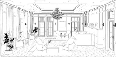 iç kontur görselleştirme, 3d illüstrasyon, kroki, anahat