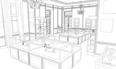 iç kontur görselleştirme, 3d illüstrasyon, kroki, anahat