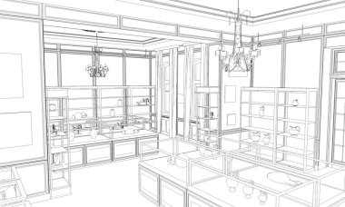 iç kontur görselleştirme, 3d illüstrasyon, kroki, anahat