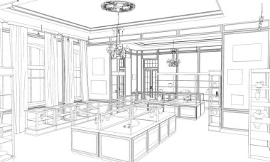 iç kontur görselleştirme, 3d illüstrasyon, kroki, anahat