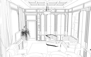 iç kontur görselleştirme, 3d illüstrasyon, kroki, anahat