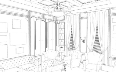 iç kontur görselleştirme, 3d illüstrasyon, kroki, anahat