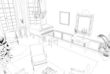 iç kontur görselleştirme, 3d illüstrasyon, kroki, anahat