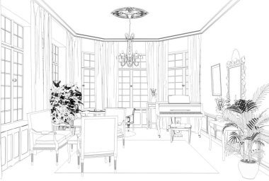 iç kontur görselleştirme, 3d illüstrasyon, kroki, anahat