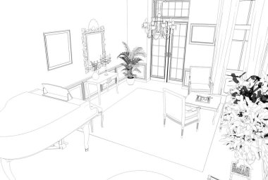 iç kontur görselleştirme, 3d illüstrasyon, kroki, anahat