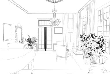 iç kontur görselleştirme, 3d illüstrasyon, kroki, anahat