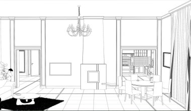 iç kontur görselleştirme, 3d illüstrasyon, kroki, anahat