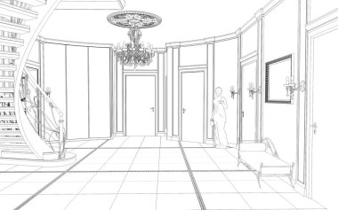 iç kontur görselleştirme, 3d illüstrasyon, kroki, anahat