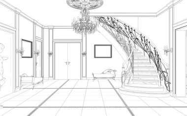 iç kontur görselleştirme, 3d illüstrasyon, kroki, anahat