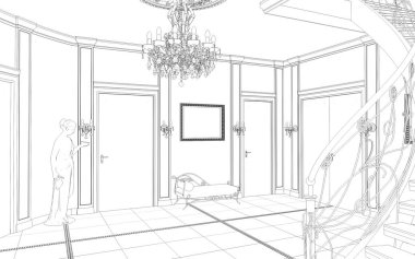 iç kontur görselleştirme, 3d illüstrasyon, kroki, anahat