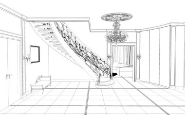 iç kontur görselleştirme, 3d illüstrasyon, kroki, anahat