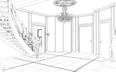 iç kontur görselleştirme, 3d illüstrasyon, kroki, anahat