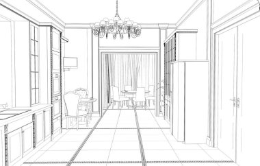 iç kontur görselleştirme, 3d illüstrasyon, kroki, anahat