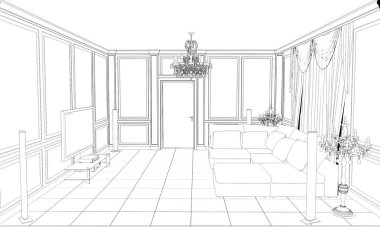 iç kontur görselleştirme, 3d illüstrasyon, kroki, anahat