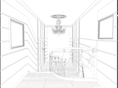 iç kontur görselleştirme, 3d illüstrasyon, kroki, anahat