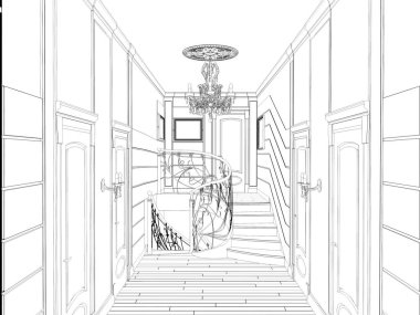 iç kontur görselleştirme, 3d illüstrasyon, kroki, anahat