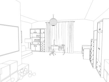 iç kontur görselleştirme, 3d illüstrasyon, kroki, anahat