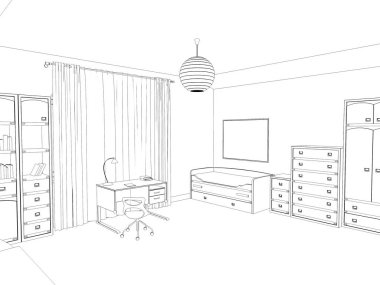 iç kontur görselleştirme, 3d illüstrasyon, kroki, anahat