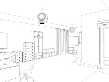 iç kontur görselleştirme, 3d illüstrasyon, kroki, anahat