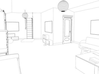 iç kontur görselleştirme, 3d illüstrasyon, kroki, anahat