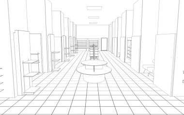 iç kontur görselleştirme, 3d illüstrasyon, kroki, anahat