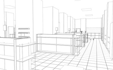 iç kontur görselleştirme, 3d illüstrasyon, kroki, anahat