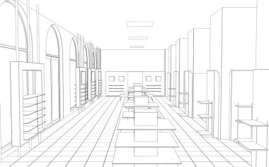 iç kontur görselleştirme, 3d illüstrasyon, kroki, anahat