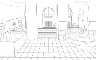 iç kontur görselleştirme, 3d illüstrasyon, kroki, anahat