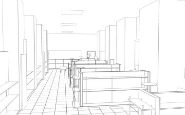 iç kontur görselleştirme, 3d illüstrasyon, kroki, anahat