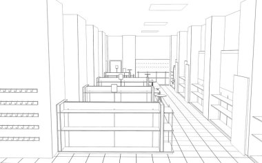 iç kontur görselleştirme, 3d illüstrasyon, kroki, anahat