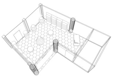 iç kontur görselleştirme, 3d illüstrasyon, kroki, anahat