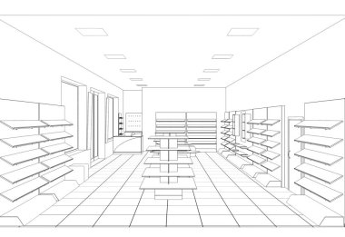 iç kontur görselleştirme, 3d illüstrasyon, kroki, anahat