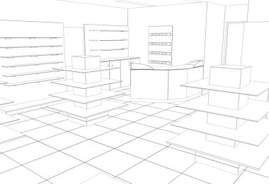 iç kontur görselleştirme, 3d illüstrasyon, kroki, anahat