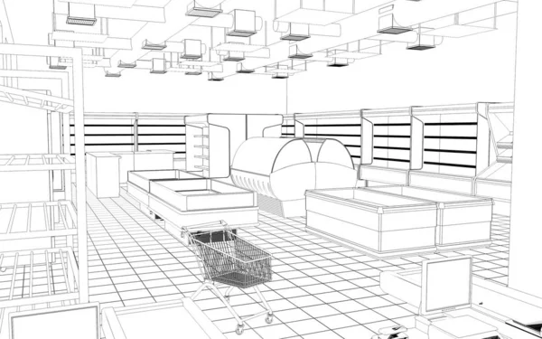 Interior Contour Visualization Illustration Sketch Outline — Stock Photo, Image