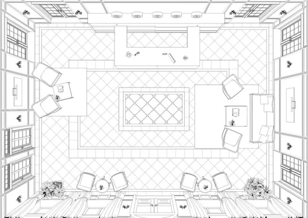 Interior Contour Visualization Illustration Sketch Outline — Stock Photo, Image