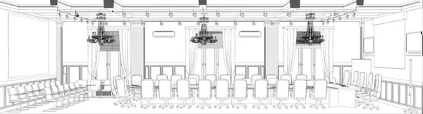 Wizualizacja Konturów Wnętrz Ilustracja Szkic Zarys — Zdjęcie stockowe