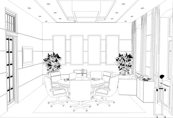 Interior Contour Visualization Illustration Sketch Outline — Stock Photo, Image