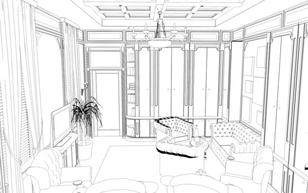 Interior Contour Visualization Illustration Sketch Outline — Stock Photo, Image