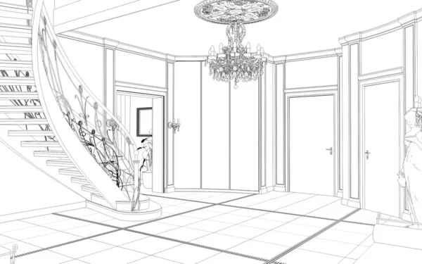 iç kontur görselleştirme, 3d illüstrasyon, kroki, anahat